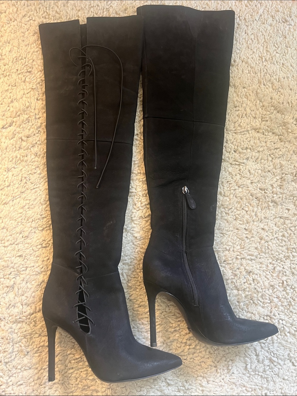 SCHUTZ Black Over-the-Knee Lace-Up Stiletto Boots